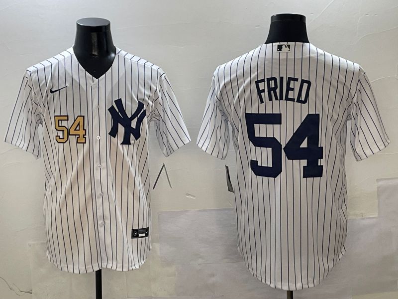 Men New York Yankees #54 Fried White Stripe Game Nike 2025 MLB Jersey style 2